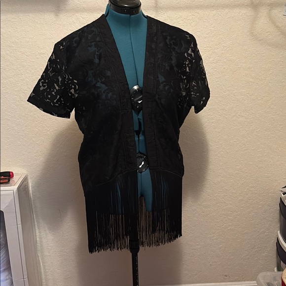 Chic Black Fringe Kimono - Picture 1 of 4